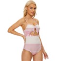 Background Pink Beige Decorative Knot Front One-Piece Swimsuit View3