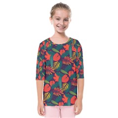 Leaves Pattern Wallpaper Seamless Kids  Quarter Sleeve Raglan Tee