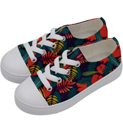 Leaves Pattern Wallpaper Seamless Kids  Low Top Canvas Sneakers by Wegoenart