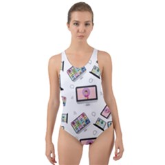 Computer Technology Communication Cut-out Back One Piece Swimsuit by Wegoenart