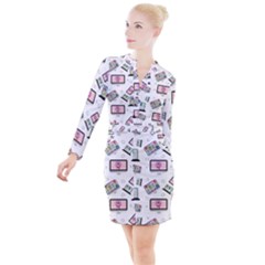 Computer Technology Communication Button Long Sleeve Dress by Wegoenart