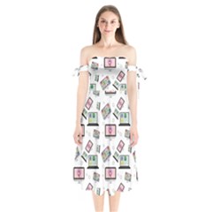 Computer Technology Communication Shoulder Tie Bardot Midi Dress by Wegoenart