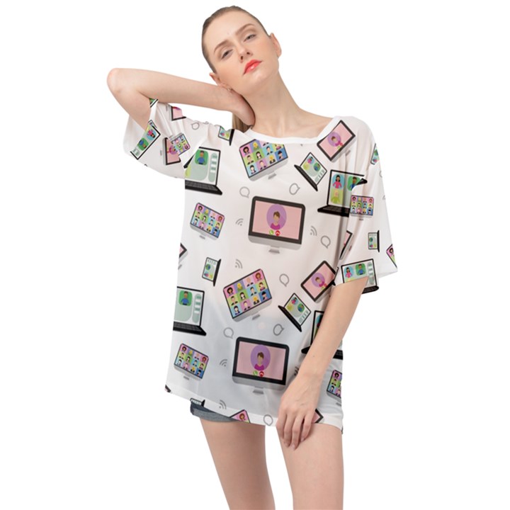 Computer Technology Communication Oversized Chiffon Top