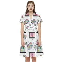 Computer Technology Communication Short Sleeve Waist Detail Dress by Wegoenart