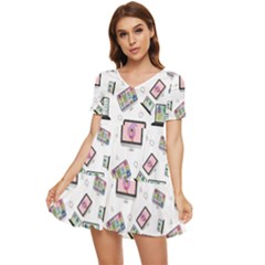 Computer Technology Communication Tiered Short Sleeve Babydoll Dress by Wegoenart