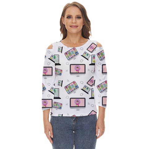 Computer Technology Communication Cut Out Wide Sleeve Top by Wegoenart