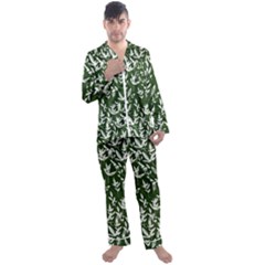 Leaves Pattern Wallpaper Watercolor Men s Long Sleeve Satin Pajamas Set by Wegoenart