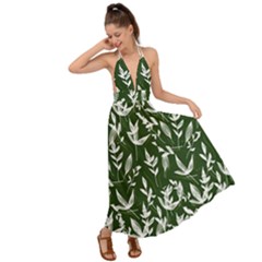 Leaves Pattern Wallpaper Watercolor Backless Maxi Beach Dress by Wegoenart