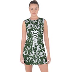 Leaves Pattern Wallpaper Watercolor Lace Up Front Bodycon Dress by Wegoenart