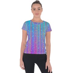 Blue Magenta Speckles Line Short Sleeve Sports Top  by Wegoenart