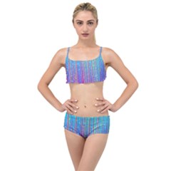 Blue Magenta Speckles Line Layered Top Bikini Set