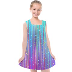 Blue Magenta Speckles Line Kids  Cross Back Dress by Wegoenart