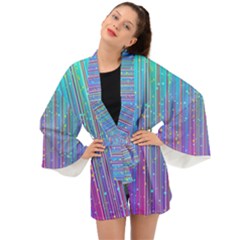 Blue Magenta Speckles Line Long Sleeve Kimono