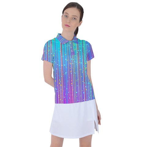 Blue Magenta Speckles Line Women s Polo Tee by Wegoenart