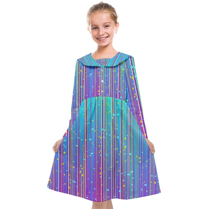 Blue Magenta Speckles Line Kids  Midi Sailor Dress