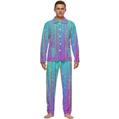 Blue Magenta Speckles Line Men s Long Sleeve Velvet Pocket Pajamas Set by Wegoenart