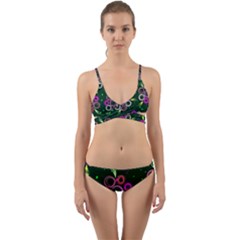 Floral Pattern Non Seamless Flower Wrap Around Bikini Set by Wegoenart