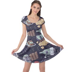 Hand-drawn-pattern-space-elements-collection Cap Sleeve Dress