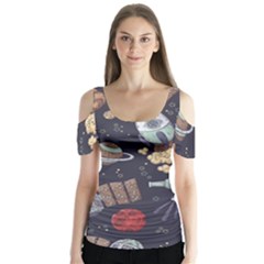 Hand-drawn-pattern-space-elements-collection Butterfly Sleeve Cutout Tee 