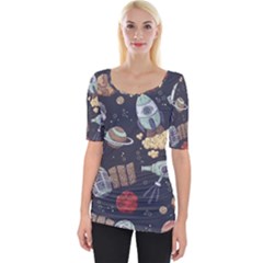 Hand-drawn-pattern-space-elements-collection Wide Neckline Tee