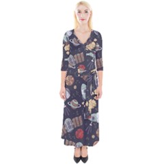 Hand-drawn-pattern-space-elements-collection Quarter Sleeve Wrap Maxi Dress