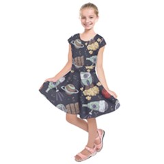 Hand-drawn-pattern-space-elements-collection Kids  Short Sleeve Dress