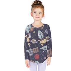 Hand-drawn-pattern-space-elements-collection Kids  Long Sleeve Tee