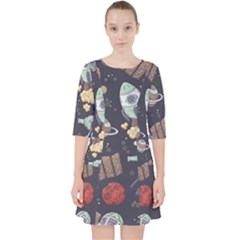 Hand-drawn-pattern-space-elements-collection Quarter Sleeve Pocket Dress