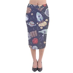 Hand-drawn-pattern-space-elements-collection Velvet Midi Pencil Skirt by Jancukart