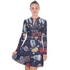 Hand-drawn-pattern-space-elements-collection Long Sleeve Panel Dress