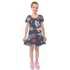 Hand-drawn-pattern-space-elements-collection Kids  Short Sleeve Velvet Dress