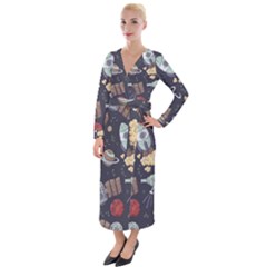 Hand-drawn-pattern-space-elements-collection Velvet Maxi Wrap Dress