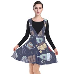 Hand-drawn-pattern-space-elements-collection Plunge Pinafore Dress