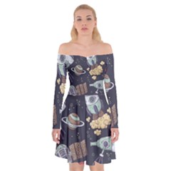 Hand-drawn-pattern-space-elements-collection Off Shoulder Skater Dress