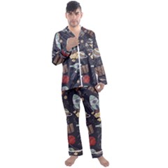 Hand-drawn-pattern-space-elements-collection Men s Long Sleeve Satin Pajamas Set by Jancukart