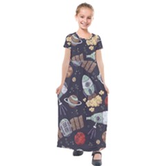 Hand-drawn-pattern-space-elements-collection Kids  Short Sleeve Maxi Dress