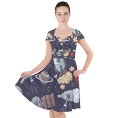 Hand-drawn-pattern-space-elements-collection Cap Sleeve Midi Dress