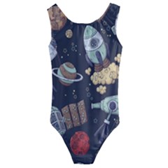 Hand-drawn-pattern-space-elements-collection Kids  Cut-out Back One Piece Swimsuit