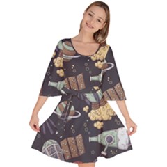 Hand-drawn-pattern-space-elements-collection Velour Kimono Dress