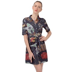 Hand-drawn-pattern-space-elements-collection Belted Shirt Dress