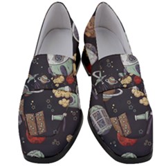 Hand-drawn-pattern-space-elements-collection Women s Chunky Heel Loafers