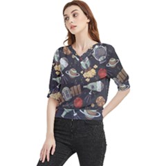 Hand-drawn-pattern-space-elements-collection Quarter Sleeve Blouse