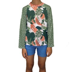 Tropical Polka Plants 2 Kids  Long Sleeve Swimwear