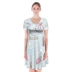 Winter Pattern Background Element Short Sleeve V-neck Flare Dress by Ravend