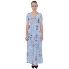 Winter Pattern Background Element High Waist Short Sleeve Maxi Dress