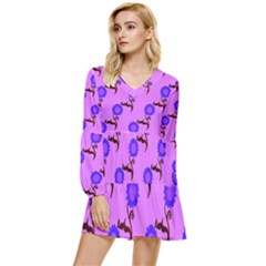 Illustration Flower Floral Design Pattern Tiered Long Sleeve Mini Dress by Ravend