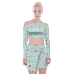 Background Pattern Panda Bamboo Off Shoulder Top With Mini Skirt Set by Ravend