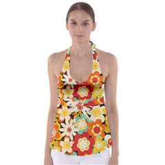 Floral Retro Vintage Blossom Babydoll Tankini Top by Ravend