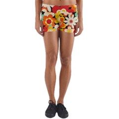 Floral Retro Vintage Blossom Yoga Shorts by Ravend