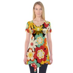 Floral Retro Vintage Blossom Short Sleeve Tunic  by Ravend